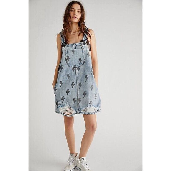 NWT FREE PEOPLE X ONETEASPOON Sz S DENIM PINI DRESS - Picture 1 of 3